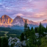 panoramic view famous dolomites mountain peaks glowing beautiful golden evening light sunset summer south tyrol italy 146554944