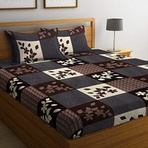 polycotton 220 tc floral printed king size double bedsheet with 2 pillow covers, (90 x 90 inches,)