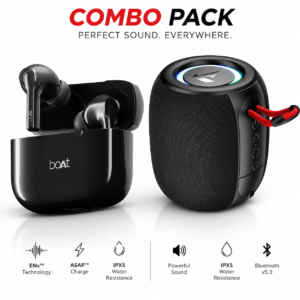 boat stone 208 bluetooth speaker + airdopes 161 wireless earbuds combo